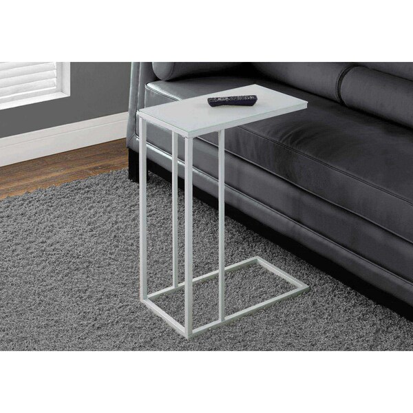 Accent Table - White Metal With Frosted Tempered Glass